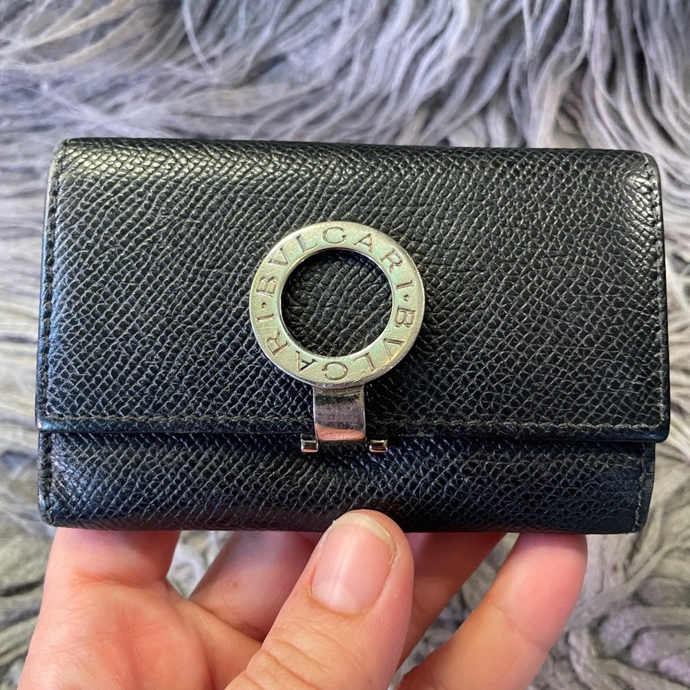 Bvlgari Black Pebbled Leather Key Holder With Silver Clip - excellent condition!